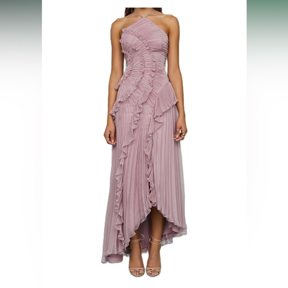 Amazon Dresses & Skirts - amazon pleated ruffle flowy chiffon hater neck maxi dress